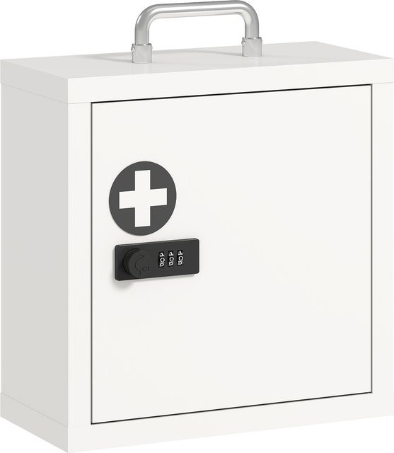 HOMCOM Medizinschrank aus Edelstahl mit Kombinationsschloss und 2 Ebenen, Weiß, B/T/H: 30 x 14 x 30 cm - Bild 1