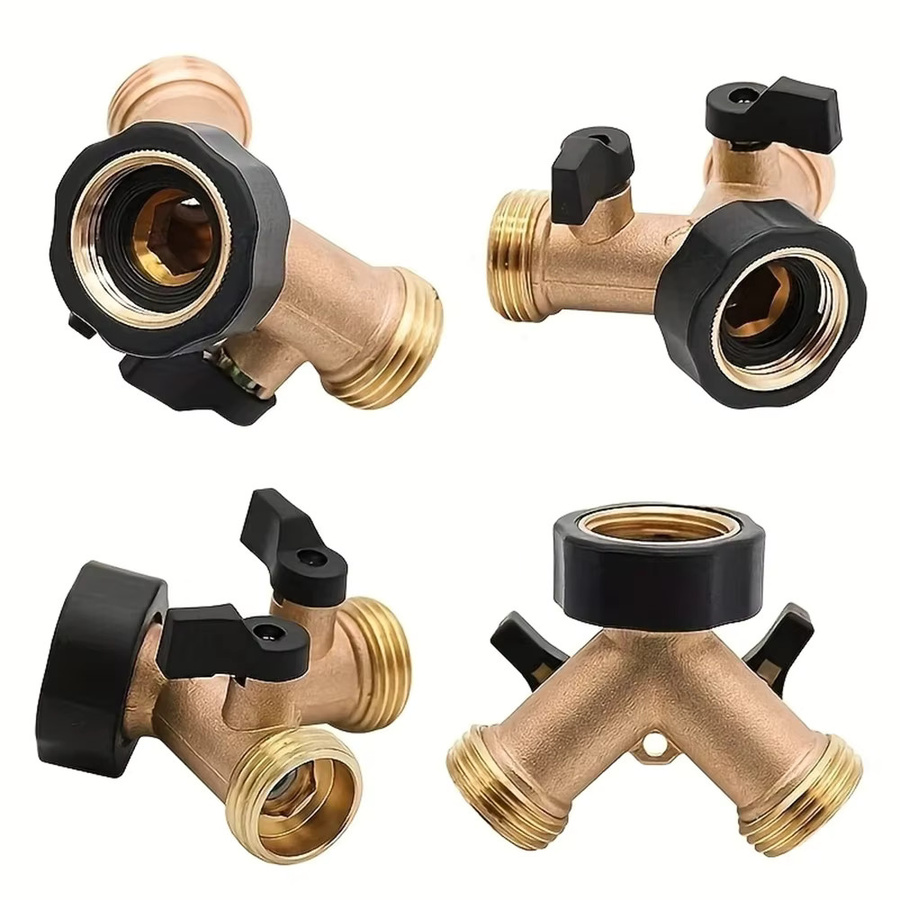 GOUN HOSE 2-Wege-Gartenschlauchverteiler Y-Typ aus Messing in Gold, 3/4 Zoll Wasserhahn-Verbindungsstück - Bild 3