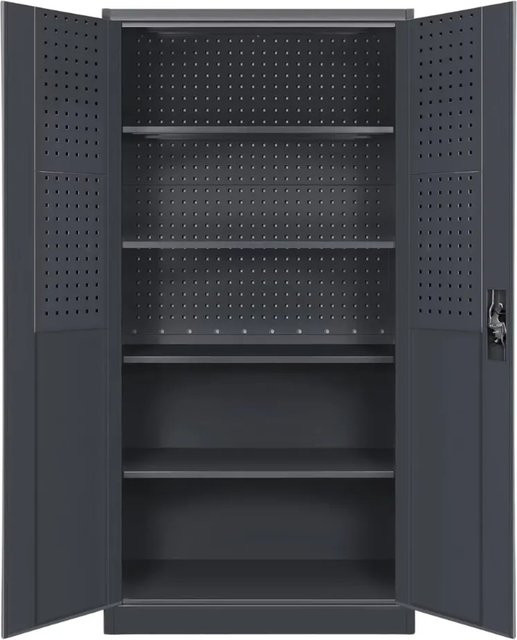 JAN NOWAK Werkzeugschrank BRUNO aus Metall mit Lochwand und 5 Ebenen, abschließbar, Anthrazit, H x B x T: 185 x 92 x 50 cm - Bild 1