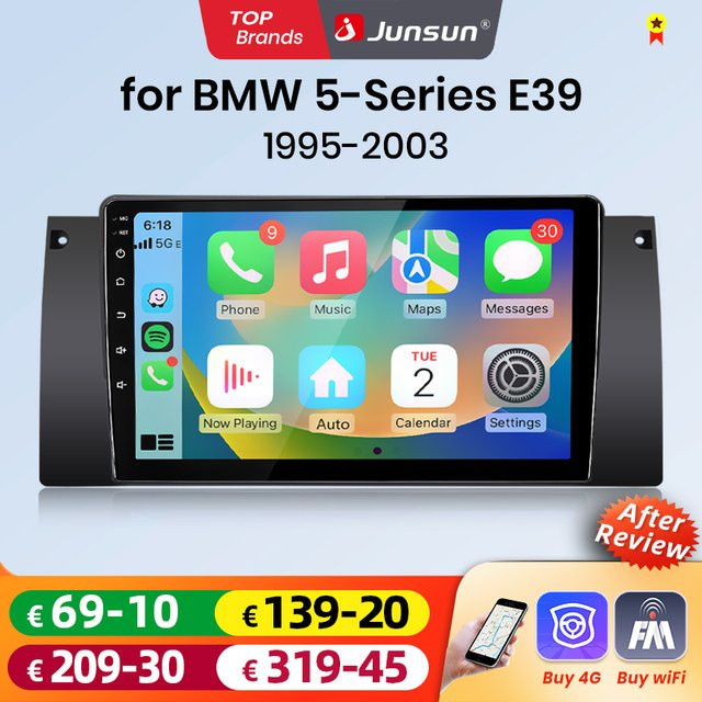 Junsun Android Auto Autoradio für BMW E39 mit Wireless CarPlay, GPS, Navi und DSP in Schwarz (9,0 Zoll) - Bild 1