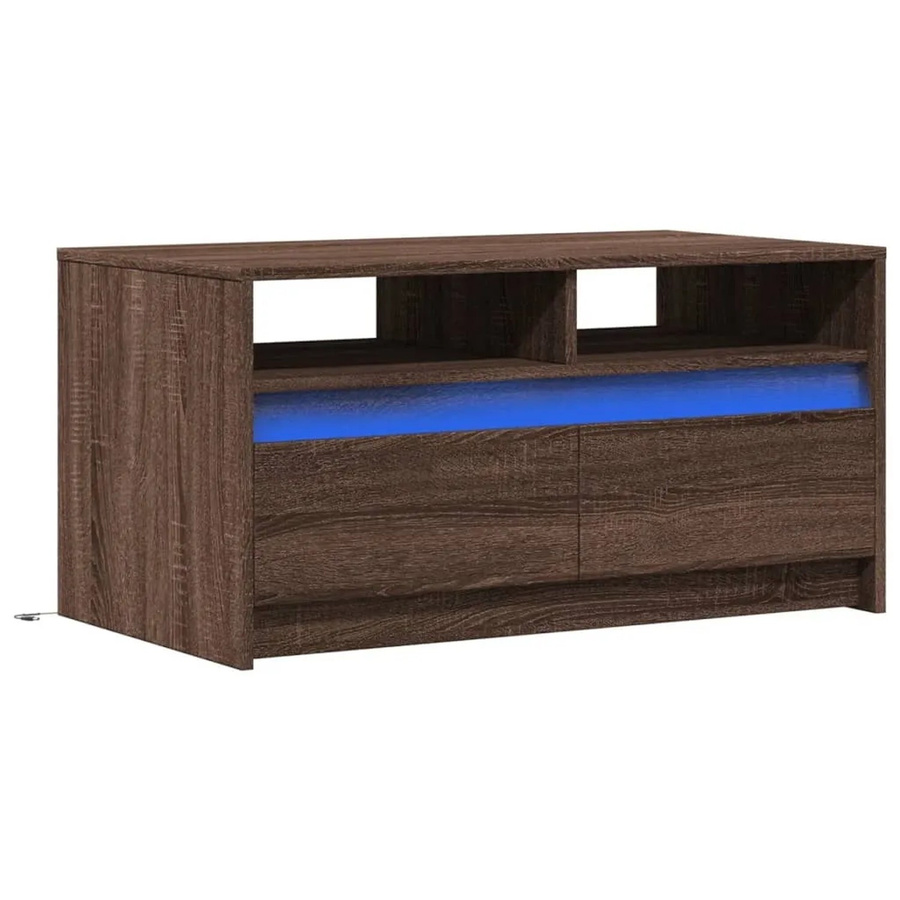 vidaXL LED-Couchtisch in Braun mit Eichen-Optik, modern und rechteckig, B/T/H: 90 x 50 x 45,5 cm - Bild 2