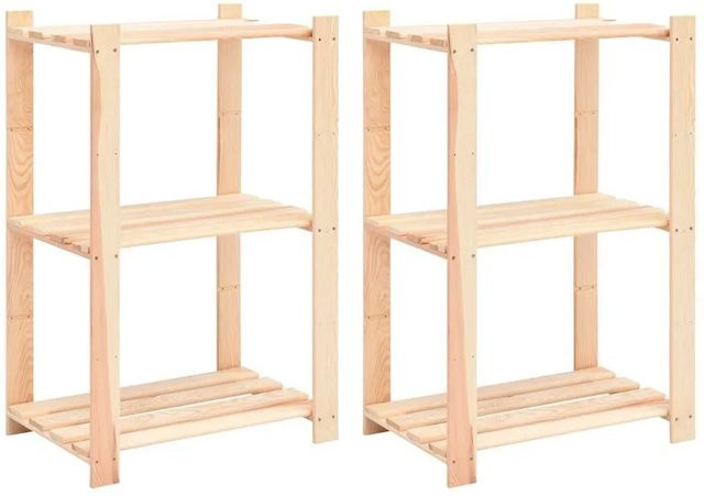 vidaXL Lagerregale Set aus 2 Stück aus Kiefer-Massivholz mit 3 Böden B/T/H: 60 x 38 x 90 cm - Bild 1