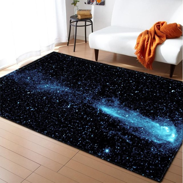 Galaxy Weltraum Teppich mit Planeten und Luftschiff, weiche Memory-Schaum Bodenmatte für Kinderzimmer und Wohnzimmer, grau/blau, B/T: 60 x 40 cm - Bild 1