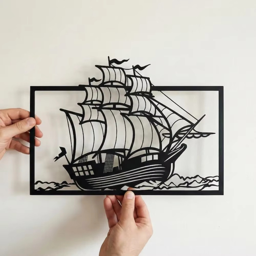 CIFBUY Metall-Segelboot Wandkunst in Schwarz für maritime Dekoration - Bild 4