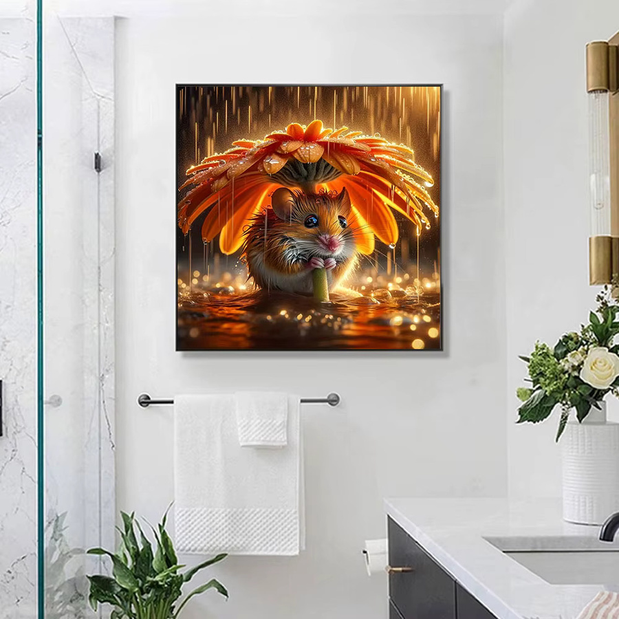 Huacan Diamantgemälde Eichhörnchen und Hamster mit Blumen als Diamantmosaik in Mehrfarbig, B/B/H: 20 x 20 x 20 cm - Bild 3