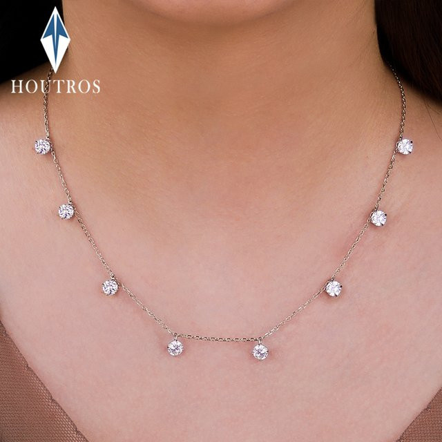 Houtros Halskette, 925 Silber, 18 Karat vergoldet, Moissanit, Diamant, Damen - Bild 1