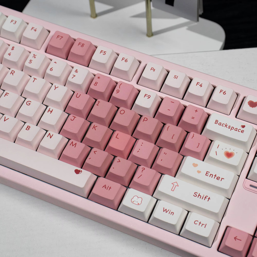 Venit Keys PBT Tastenkappen mit Liebesherz-Design in Pink, 129/23 Tasten, Cherry Profile für mechanische MX Switches - Bild 2