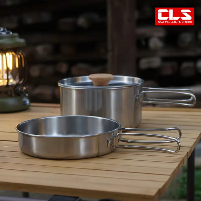 CLS&NOBANA Camping-Topfset aus 304 Edelstahl in Silber, 2-teiliges Outdoor-Kochgeschirr-Set für Wandern und Picknick - Bild 3