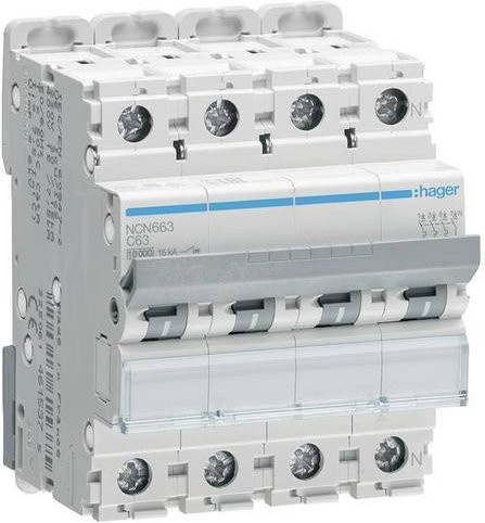 Hager Leitungsschutzschalter NCN663 4-polig 63A 400V grau - Bild 1