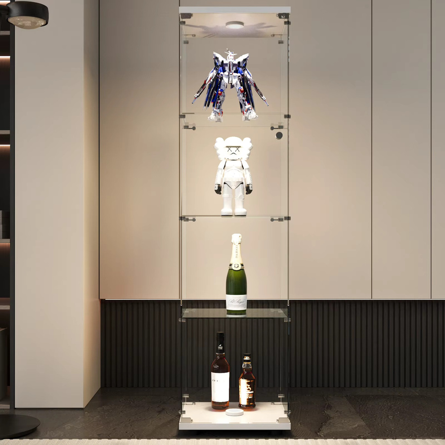 Anajqaqia 4-stufige Glas-Vitrine in Weiß, abschließbare und staubdichte Vertikalvitrine mit gehärteten Glaspaneelen, freistehendes Aufbewahrungsregal für Sammlerstücke und Wohnzimmerdekoration - Bild 3