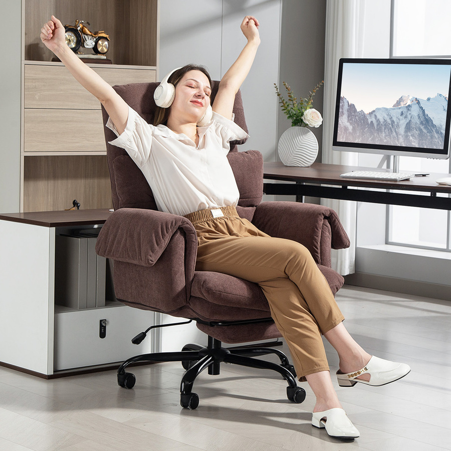 Ergonomischer HOMCOM Bürostuhl mit Samt-Optik in Kaffee, Drehstuhl mit Armlehnen und Fußstütze für dein Home-Office - Bild 2
