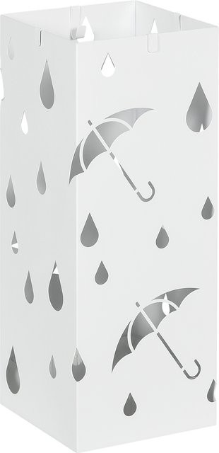 HOMCOM Regenschirmständer aus Stahl mit 4 Haken und Wasserauffangschale in Weiß, B/T/H: 15,5 x 15,5 x 40 cm - Bild 1