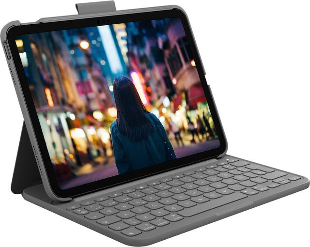 Logitech Slim Folio Tastatur und Foliohülle in Oxford Gray mit Bluetooth LE, QWERTY Spanisch, passend für Apple iPad Air, iPad Pro und iPad Modelle (10.2, 10.5 und 10.9 Zoll) - Bild 1