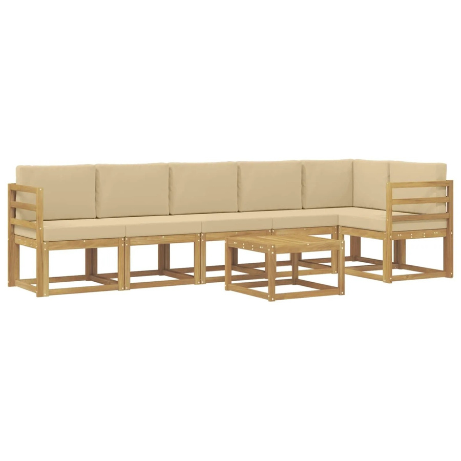 vidaXL Outdoor-Sofagarnitur 7-teilig aus Akazienholz mit Kissen in Weiß und Beige - Bild 2
