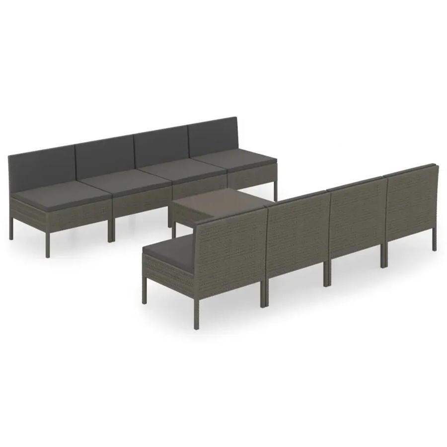 vidaXL 9-tlg Garten-Lounge-Set aus Poly Rattan in Grau mit Polstern und UV-beständigen Kissen - Bild 2