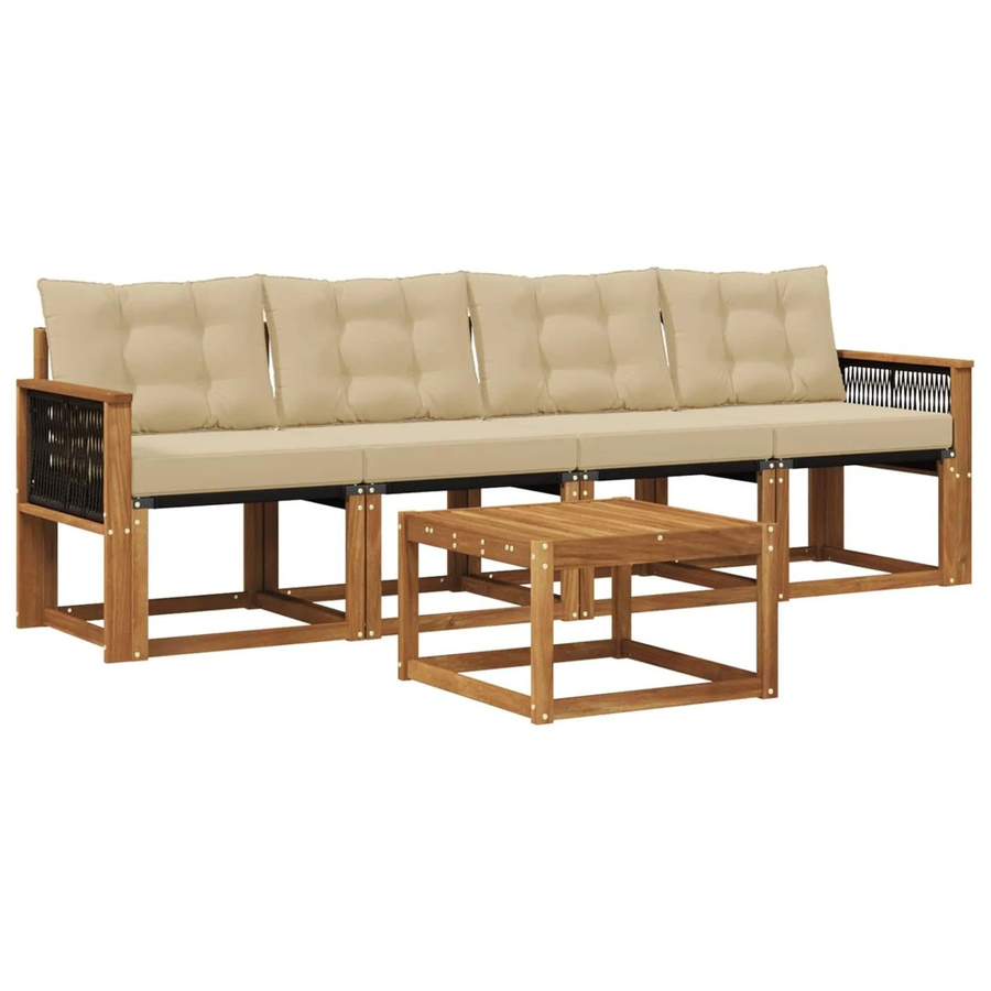 vidaXL Outdoor-Sofagarnitur aus Akazienholz mit 3-Sitzer-Sofa, Couchtisch und 5 Kissen in Beige und Natur - Bild 2