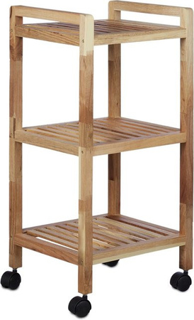 Relaxdays Badregal aus Holz mit Rollen in Walnuss im Landhausstil, H x B x T: 71,5 x 35 x 31 cm