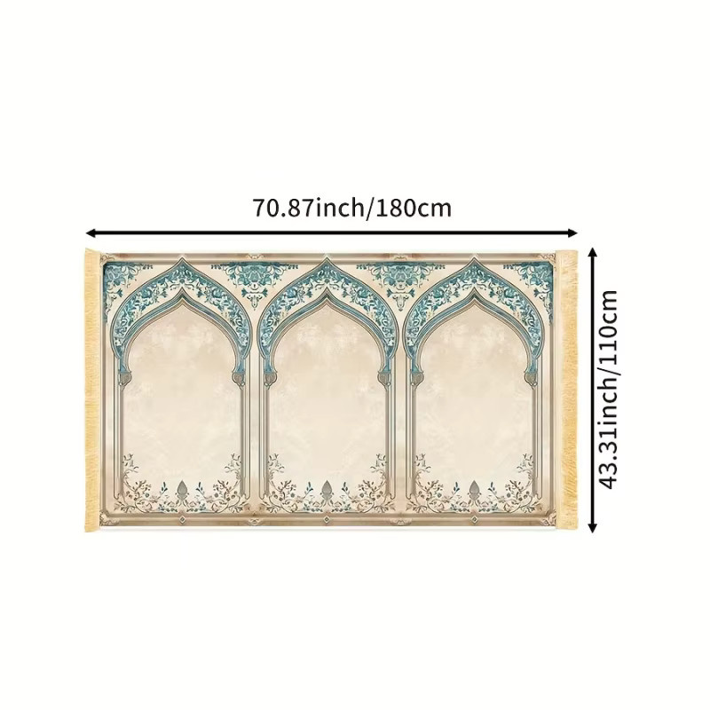 VIKAMA Islamischer Gebetsteppich in Beige, rutschfeste und faltbare Gebetsmatte im orientalischen Design - Bild 2