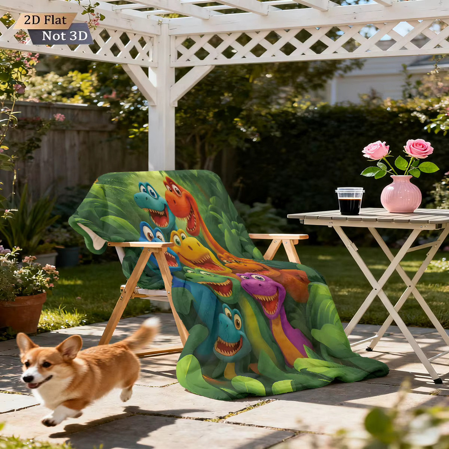 Weiche Flanelldecke mit Cartoon-Wald-Dinosaurier-Motiv in Mehrfarben aus Polyester - Bild 2