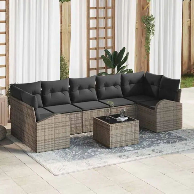 Vidaxl Garten-Sofa-Set aus Polyrattan mit 8-teiligen Kissen in Grau, modernes modulares Loungemöbel-Set, B/T/H: 55 x 55 x 37 cm - Bild 1