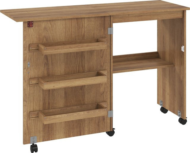 HOMCOM Klappbarer Nähtisch mit Abklapp-Tischplatte und Rollen in Braun, B/T/H: 117 x 40 x 77,5 cm - Bild 1