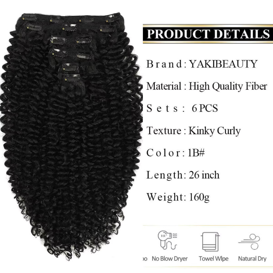 YAKIBEAUTY Haarverlängerung Jerry Curly Clip-In, 6 Teile, 160g - Bild 2