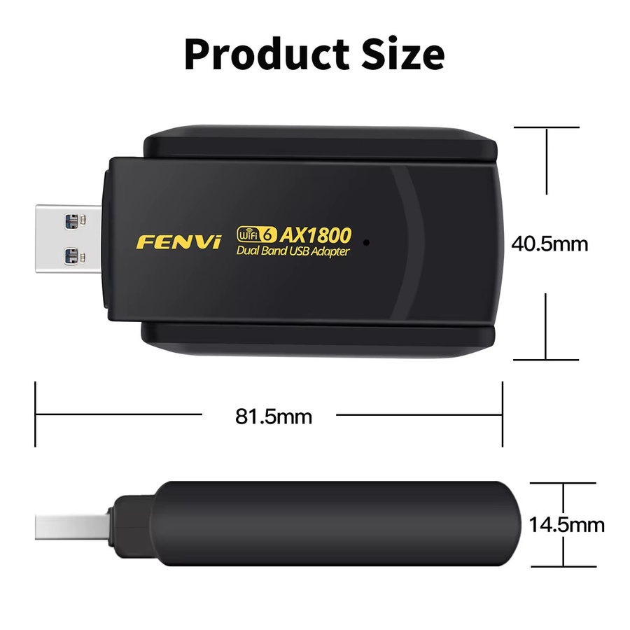 Fenvi WLAN 6 USB-Adapter Dualband 2,4 GHz/5 GHz mit 1800 MBit/s, USB 3.0 Netzwerkkarte für Laptop und PC, Schwarz - Bild 3