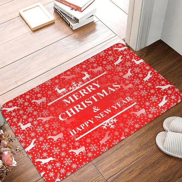 VIKAMA Weihnachtliche Fußmatte mit Elch und Schneeflocken, rot, B/T: 60 x 40 cm, rutschfest und wasserabsorbierend - Bild 1