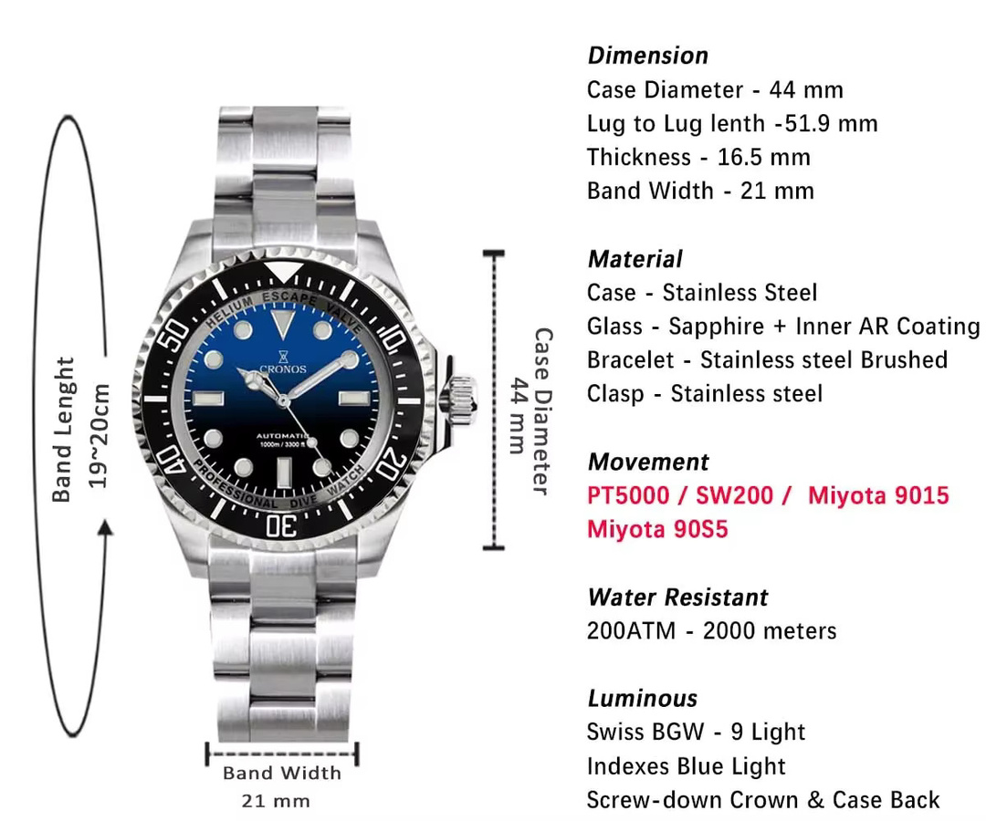 Cronos Automatik-Taucheruhr, Edelstahl, 200 ATM, Herren - Bild 2
