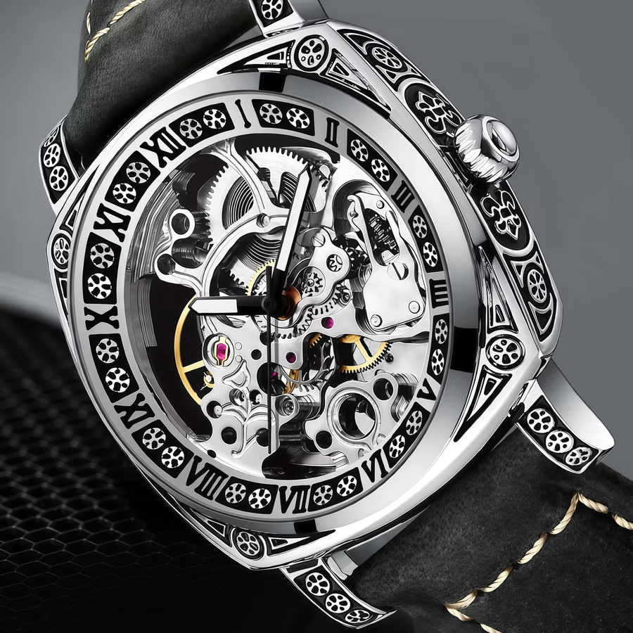 BINBOND Armbanduhr Automatik, Leder, Silber, Gold, Herren - Bild 2