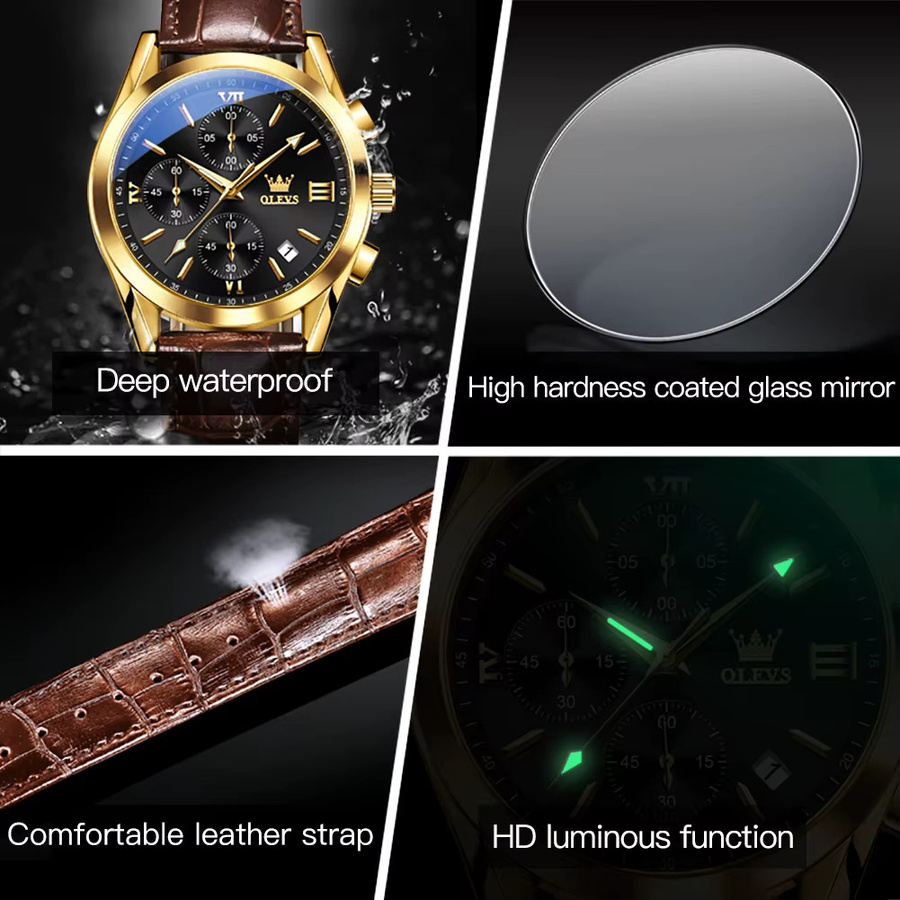 OLEVS Chronograph, Quarz, Lederarmband, Schwarz, Herren - Bild 6