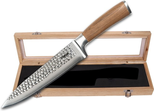 STONELINE Damast Kochmesser mit Hammerschlag und Nussbaumgriff, 67 Lagen Edelstahl, Klingenlänge: 20 cm - Bild 1