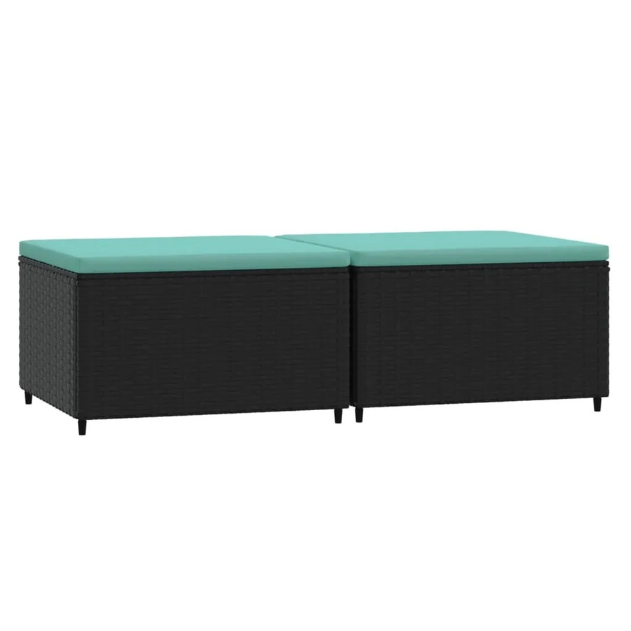 vidaXL Gartenhocker Set aus Poly Rattan mit Kissen, 2 Stück, Schwarz und Blau - Bild 2
