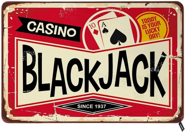 Swono Blackjack Vintage Metall-Blechschild Wanddekoration für Bars und Cafés, Mehrfarbig, B: 20,0 cm, H: 20,0 cm, T: 1,0 cm - Bild 1