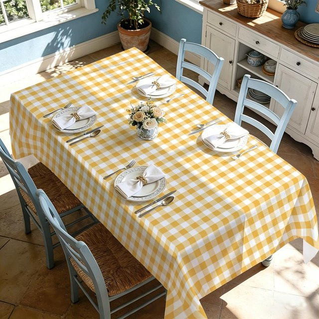 JMG Household Supplies Tischdecke Karo Gelb-Weiß, rechteckig, wasserabweisend und waschbar, B/T: 90 x 140 cm - Bild 1