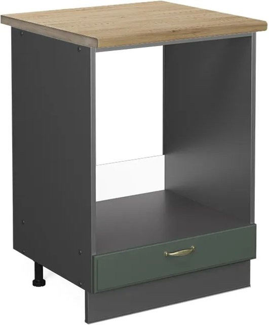Vicco Herdumbauschrank Fame-Line in Landhausoptik, Farbe Grün-Gold und Anthrazit mit Eichen-Dekor, Breite: 60 cm, Höhe: 82 cm, Tiefe: 60 cm - Bild 1