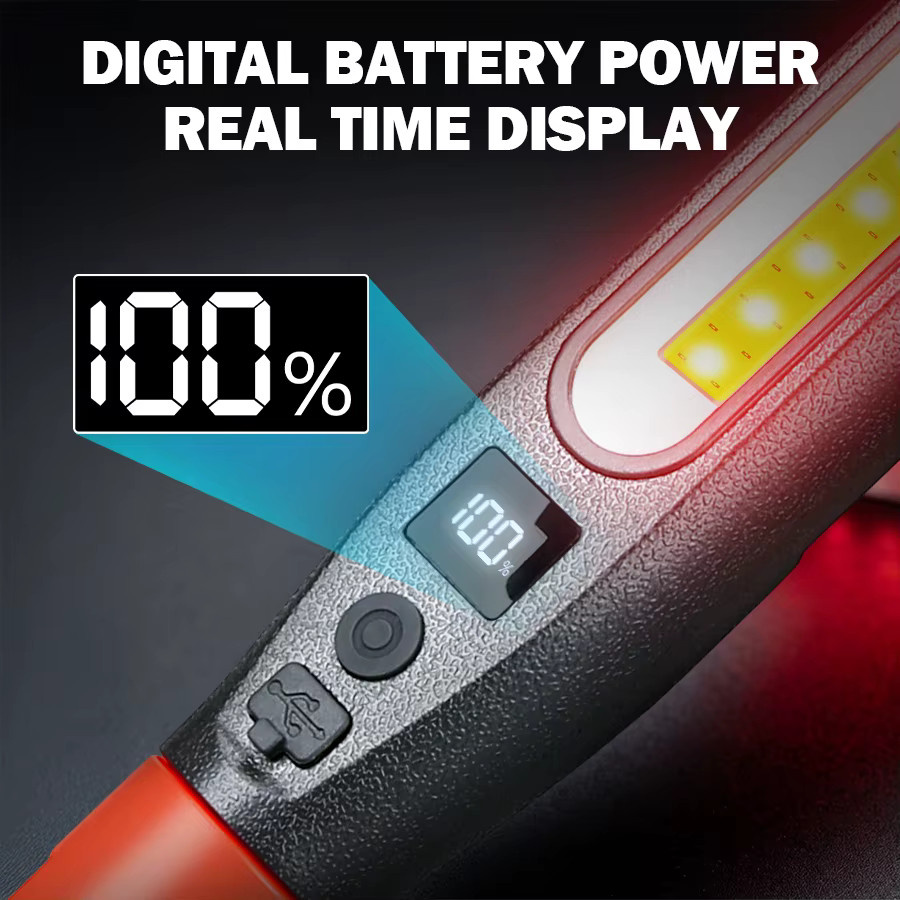 XIWANGFIRE Akku-LED-Arbeitsleuchte mit COB-Licht, Magnetische Taschenlampe in Schwarz mit Haken und Magnetfuß für Notfallreparaturen und professionelle Arbeiten - Bild 3
