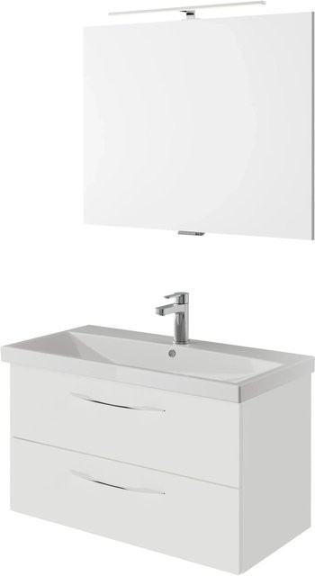 Pelipal Badmöbel-Set Serie 4035, 3-teilig in Weiß Glanz mit Waschtisch, Waschtischunterschrank und Spiegelschrank mit LED-Beleuchtung - Bild 1