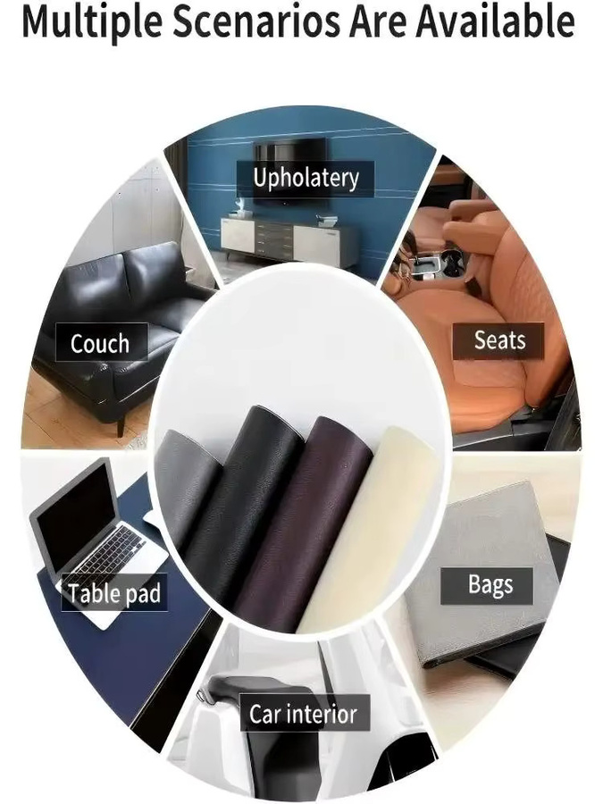 Selbstklebender PU-Leder-Reparaturflicken in Schwarz und Weiß, wasserdichter und verschleißfester Kunstleder-Patch zum Zuschneiden für Autositze, Sofas, Taschen und Möbel, B/H: 35 x 35 cm - Bild 6