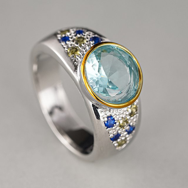 Huitan Damen-Ring, Bicolor, blauer Zirkonia - Bild 1