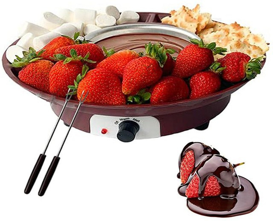 Tooarts Elektrisches Schokoladen-Fondue-Set in Braun mit 2 Gabeln und abnehmbarem Serviertablett inklusive einstellbarem Thermostat
