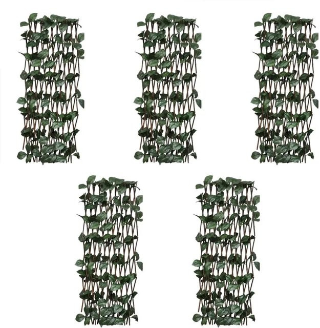 vidaXL Weidenzaun Rankgitter Set aus 5 Stück mit künstlichen Blättern in Grün und Braun, Höhe: 180 cm, Breite: 30 cm - Bild 1