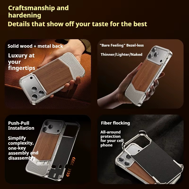 Eary Solide Holz-Handyhülle für iPhone 17 Pro Max mit MagSafe Magnetischem Rahmenlosen Stoßfestem Fallschutz in Schwarz oder Braun - Bild 4