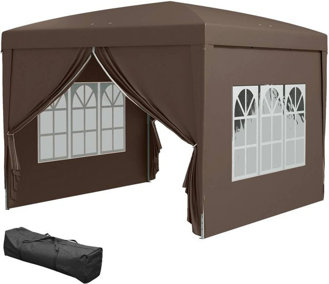 Outsunny Pavillon aus Polyester und Stahl in Braun mit Fenstern, B/H/L: 295 x 258 x 295 cm - Bild 1