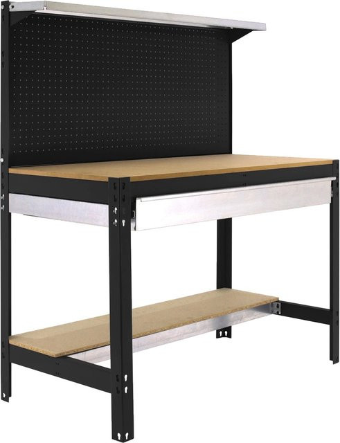 PROREGAL Werkbank Buffalo mit Werkzeugwand und Schubfach in Anthrazit, H x B x T: 84 x 120 x 61 cm, Traglast 600 kg - Bild 1