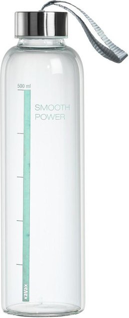 XavaX Glasflasche mit Schlaufe und Markierung in Transparent/Türkis, 500 ml, für Kohlensäure sowie heiße und kalte Getränke - Bild 1