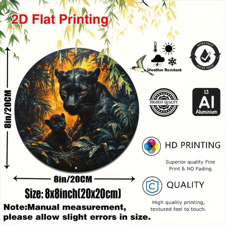 Rundes Aluminium Wandschild CIFBUY mit schwarzem Pantherjunges im Dschungel-Design, Durchmesser: 20,32 cm - Bild 2