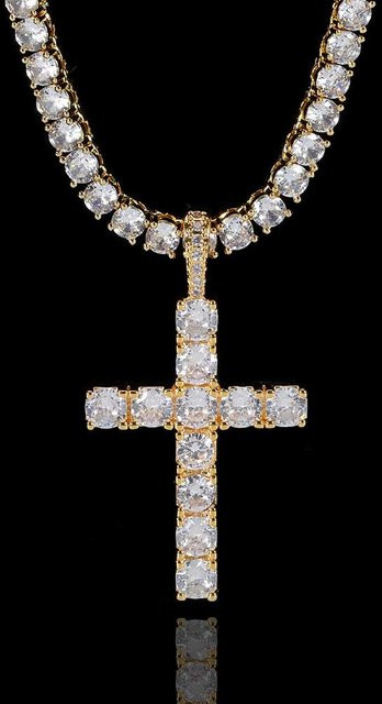 YIRAN Kreuz Anhänger Halskette, Weißgold plattiert, Zirkonia, Diamant, 55cm, Unisex - Bild 1