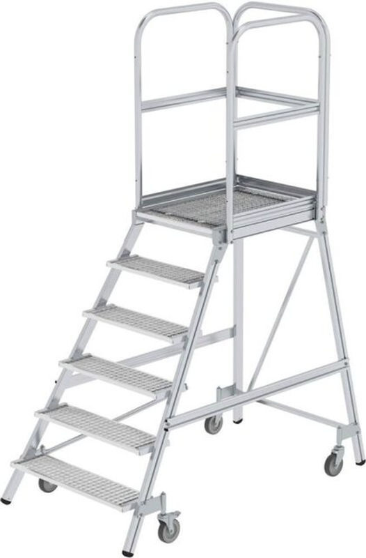 MUNK Aluminium-Podestleiter mit Stahl-Gitterrost, 6 Stufen, Silber, Arbeitshöhe: 3,5 m - Bild 2