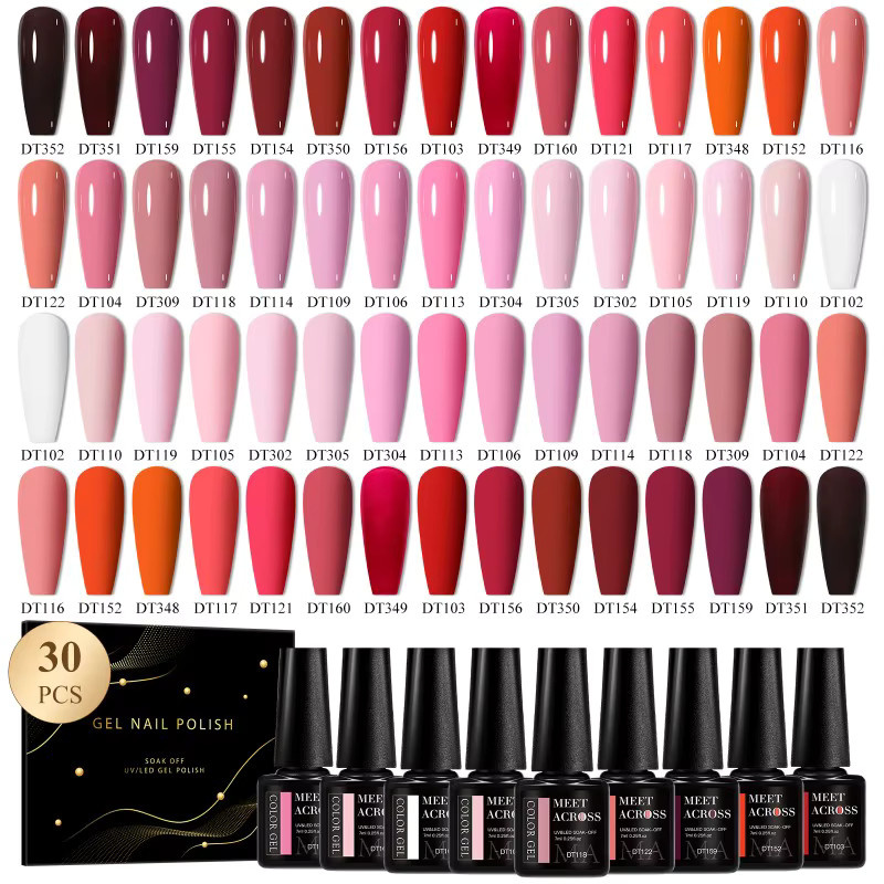 MEET ACROSS Gel-Nagellack-Set, 30-teilig, semi-permanent, braun, rot - Bild 2